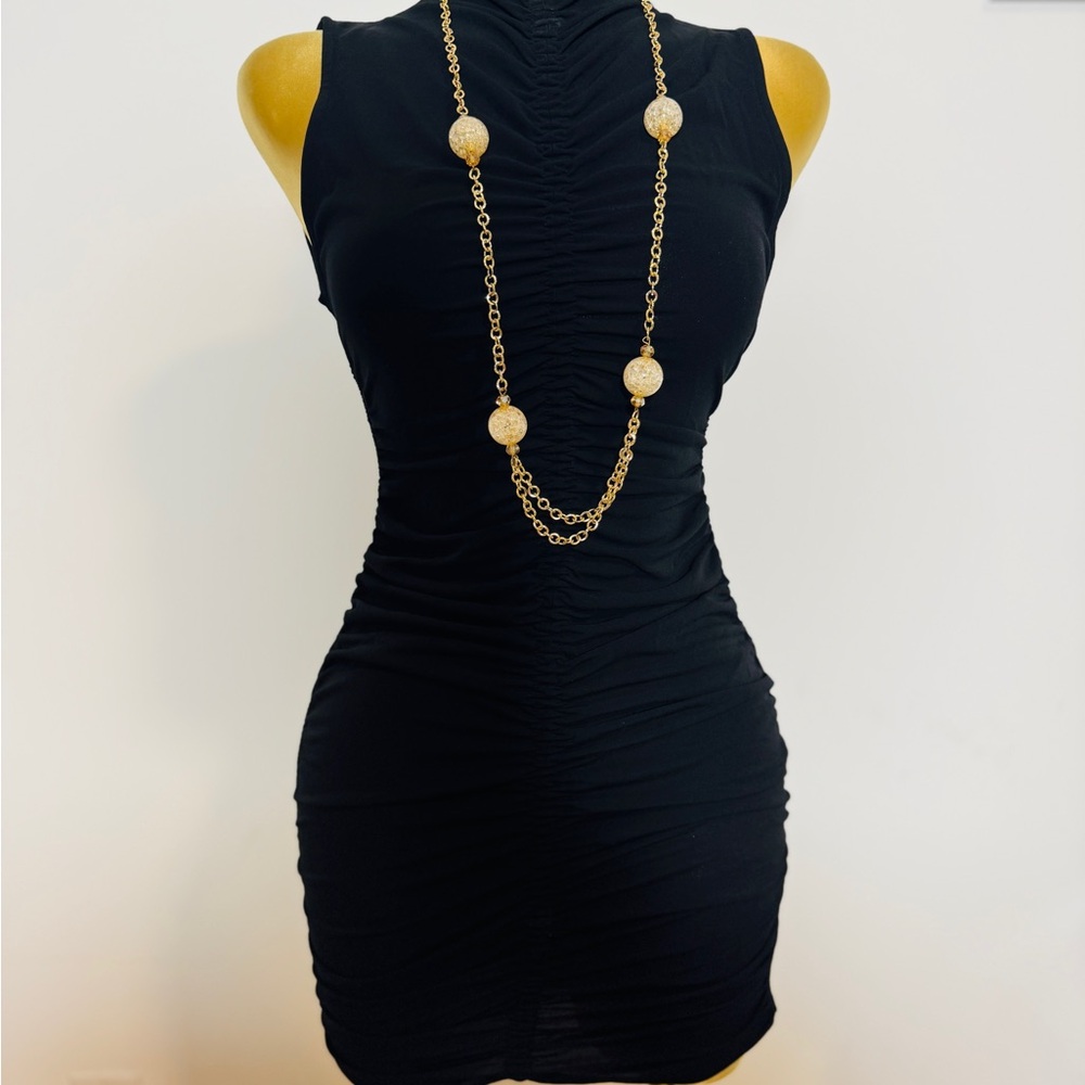 Zara Black and Gold Ruched Bodycon Dress